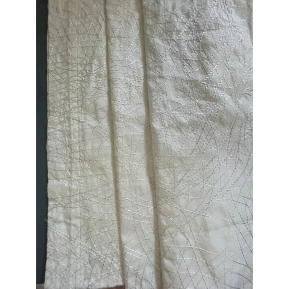 Designer White Fabric Drape Curtain One Panel Stitch Lines Abstract Pattern New
